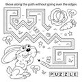 Handwriting practice sheet. Simple educational game or maze. Coloring Page Outline Of cartoon little bunny or hare with carrot and