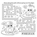 Handwriting practice sheet. Simple educational game or maze. Coloring Page Outline Of cartoon little frogs. Coloring book for kids