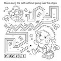 Handwriting practice sheet. Simple educational game or maze. Coloring Page Outline Of cartoon little hedgehog with basket of
