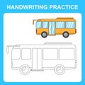 Handwriting practice. Trace the lines and color the bus. Educational kids game, coloring book sheet, printable worksheet. Vector Royalty Free Stock Photo