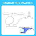Handwriting practice. Trace the lines and color the helicopter. Educational kids game, coloring book sheet, printable worksheet.
