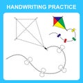 Handwriting practice. Trace the lines and color the kite. Educational kids game, coloring book sheet, printable worksheet. Vector Royalty Free Stock Photo