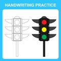 Handwriting practice. Trace the lines and color the traffic light. Educational kids game, coloring book sheet, printable worksheet Royalty Free Stock Photo