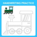 Handwriting practice. Trace the lines and color the train. Educational kids game, coloring book sheet, printable worksheet. Vector Royalty Free Stock Photo