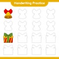 Handwriting practice. Tracing lines of Christmas Bell and Gift Box. Educational children game, printable worksheet, vector Royalty Free Stock Photo