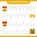 Handwriting practice. Tracing lines of Christmas Bell, Ribbon, and Gift Box. Educational children game, printable worksheet, Royalty Free Stock Photo