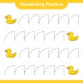 Handwriting practice. Tracing lines of Rubber Duck. Educational children game, printable worksheet, vector illustration Royalty Free Stock Photo