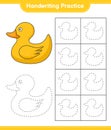 Handwriting practice. Tracing lines of Rubber Duck. Educational children game, printable worksheet, vector illustration Royalty Free Stock Photo