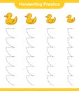 Handwriting practice. Tracing lines of Rubber Duck. Educational children game, printable worksheet, vector illustration Royalty Free Stock Photo