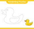 Handwriting practice. Tracing lines of Rubber Duck. Educational children game, printable worksheet, vector illustration Royalty Free Stock Photo