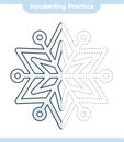 Handwriting practice. Tracing lines of Snowflake. Educational children game, printable worksheet, vector illustration