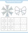 Handwriting practice. Tracing lines of Snowflake and Ribbon. Educational children game, printable worksheet, vector illustration