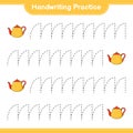 Handwriting practice. Tracing lines of Teapot. Educational children game, printable worksheet, vector illustration