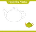 Handwriting practice. Tracing lines of Teapot. Educational children game, printable worksheet, vector illustration