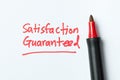Handwriting of satisfaction guarantee