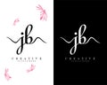 Handwriting script letter jb, bj logo design vector