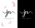 Handwriting script letter jn, nj logo design vector