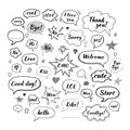 Handwriting set of speech bubbles with dialog words Royalty Free Stock Photo