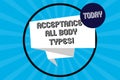 Handwriting text Acceptance All Body Types. Concept meaning Selfesteem do not judge showing for their look Folded 3D Royalty Free Stock Photo