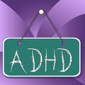 Handwriting text Adhd. Concept meaning Mental health disorder of children Hyperactive Trouble paying attention Colored memo