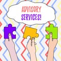 Handwriting text Advisory Services. Concept meaning Support actions and overcome weaknesses in specific areas Three