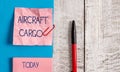 Handwriting text Aircraft Cargo. Concept meaning Freight Carrier Airmail Transport goods through airplane Wrinkle paper