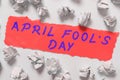 Handwriting text April Fool S Is Day. Word for Practical jokes humor pranks Celebration funny foolish