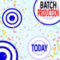 Handwriting text Batch Production. Concept meaning products are analysisufactured in groups called batches Arrow and