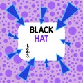 Handwriting text Black Hat. Concept meaning used in reference bad demonstrating especially a villain or criminal