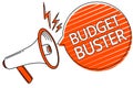Handwriting text Budget Buster. Concept meaning Carefree Spending Bargains Unnecessary Purchases Overspending Megaphone loudspeake