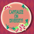 Handwriting text Capitalize On Diversity. Concept meaning Bringing together workers with different ethnicity Cutouts of