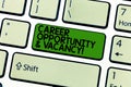 Handwriting text Career Opportunity And Vacancy. Concept meaning Job searching Huanalysis resources Recruitment Keyboard