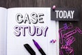 Handwriting text Case Study. Concept meaning Research Information Analysis Observe Learn Discuss Criteria written on Notebook Book Royalty Free Stock Photo