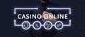 Text sign showing Casino Online. Word Written on Computer Poker Game Gamble Royal Bet Lotto High Stakes