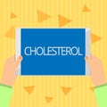 Handwriting text Cholesterol. Concept meaning Steroid alcohol present in animal cells and body fluids