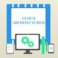 Handwriting text Cloud Architectures. Concept meaning Various Engineered Databases Softwares Applications Business
