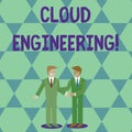 Handwriting text Cloud Engineering. Concept meaning application of engineering disciplines to cloud computing Two Royalty Free Stock Photo