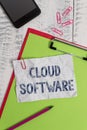 Handwriting text Cloud Software. Concept meaning Programs used in Storing Accessing data over the internet Clipboard Royalty Free Stock Photo