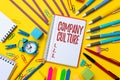 Handwriting text Company Culture. Concept meaning pervasive values and attitudes that characterize a company Colorful