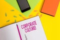 Handwriting text Corporate Culture. Concept meaning Beliefs and ideas that a company has Shared values Blank paper sheet Royalty Free Stock Photo