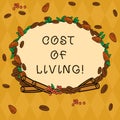 Handwriting text Cost Of Living. Concept meaning The level of prices relating to a range of everyday items Wreath Made