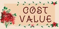 Handwriting text Cost Value. Word for The amount that usualy paid for a item you buy or hiring a person Blank Frame