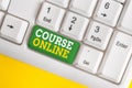 Handwriting text Course Online. Concept meaning eLearning Electronic Education Distant Study Digital Class White pc keyboard with Royalty Free Stock Photo