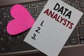 Handwriting text Data Analysts. Concept meaning Programmer Design and Create Report Identifies patterns Paper Romantic Royalty Free Stock Photo