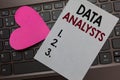 Handwriting text Data Analysts. Concept meaning Programmer Design and Create Report Identifies patterns Paper Romantic