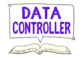 Handwriting text Data Controller. Word Written on person who determines the purposes of the data to process Open Book