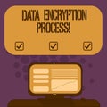 Handwriting text Data Encryption Process. Concept meaning The method of translating data into another form Mounted Computer Screen Royalty Free Stock Photo