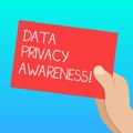 Handwriting text Data Privacy Awareness. Concept meaning Respecting privacy and protect what we share online Drawn Hu