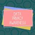 Handwriting text Data Privacy Awareness. Concept meaning Respecting privacy and protect what we share online Pile of