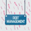 Handwriting text Debt Management. Concept meaning The formal agreement between a debtor and a creditor Board color background Royalty Free Stock Photo